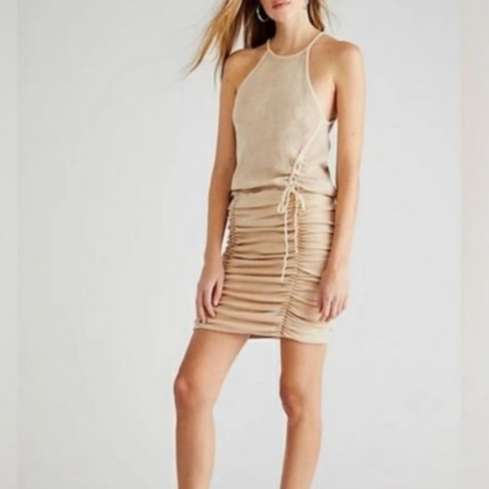 Free People One Katya Thermal ruched mini dress size Small cream